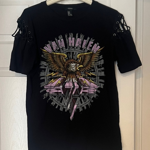 Forever 21 Tops - Forever 21 Black Van Halen Tee with Lace Up Sleeve Detail